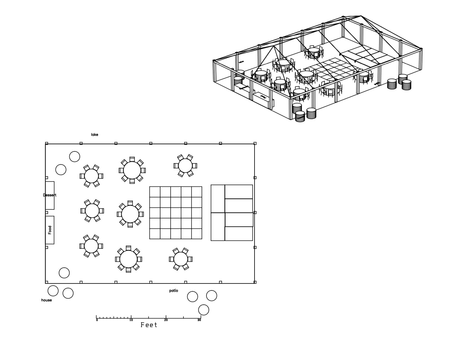 A sketched floorplan of an event space.